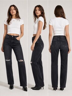 rag & bone Black Straight-Leg Distressed Jeans size 28
